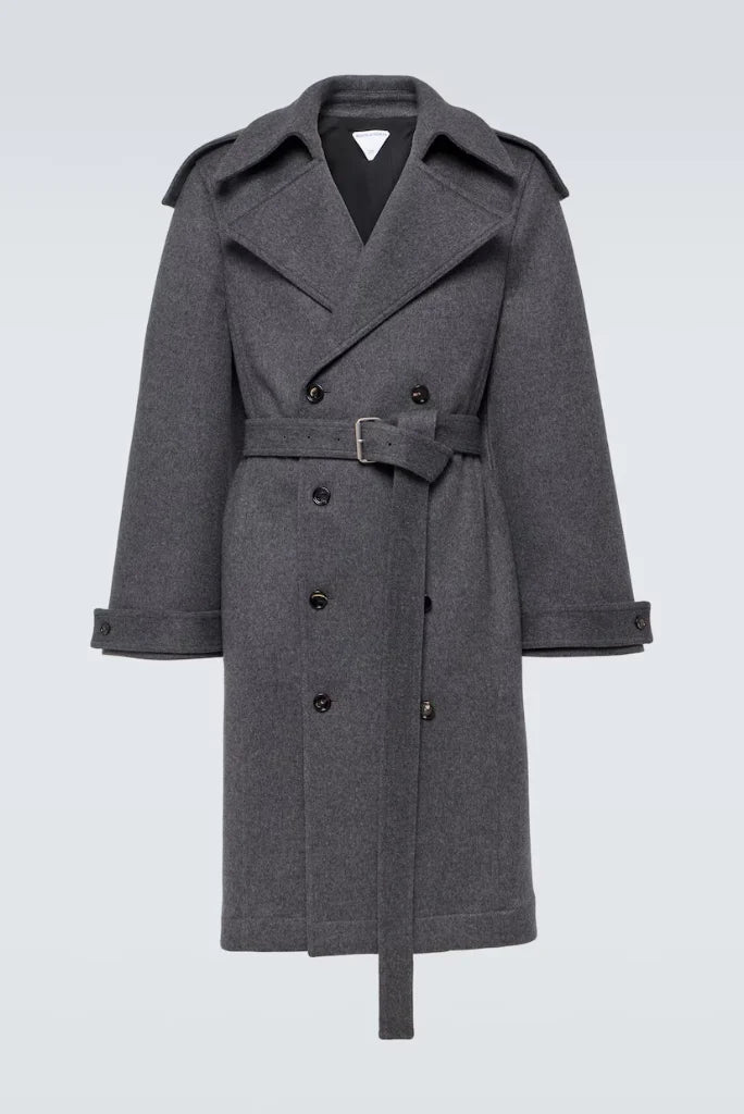 Men's Grey Double Breasted Trench Coat