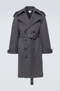 Men's Grey Double Breasted Trench Coat