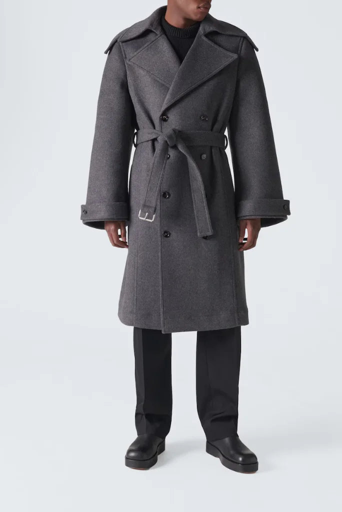 Men's Grey Double Breasted Trench Coat