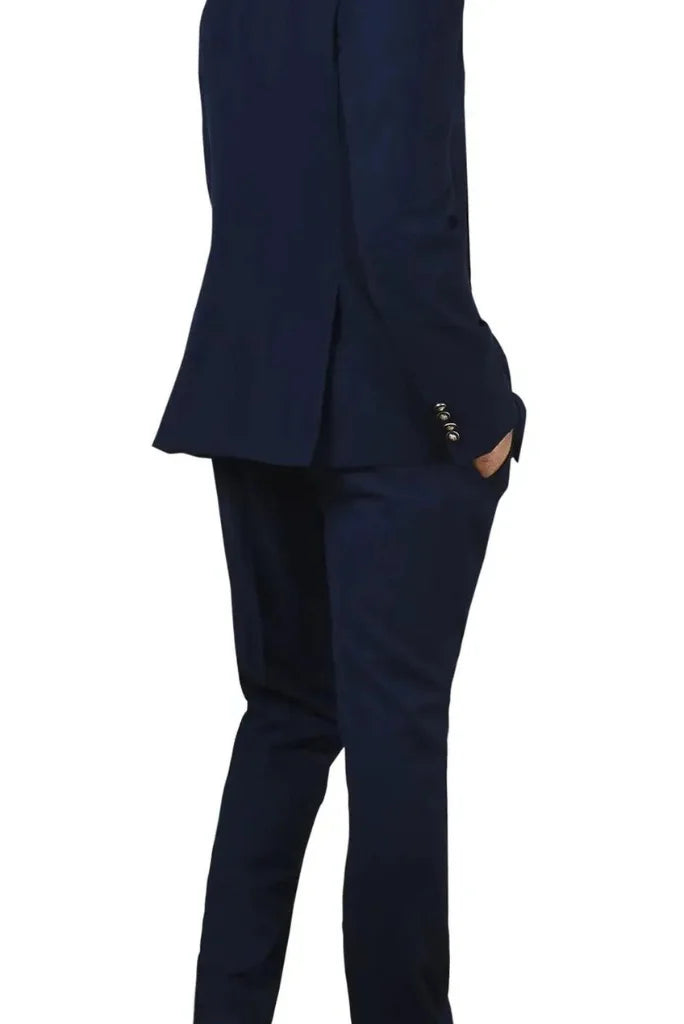 Men's Navy Blue Designer Double Breasted Suit 