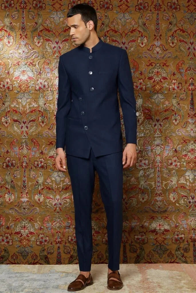 Men's Designer Navy Blue Jodhpuri Suit