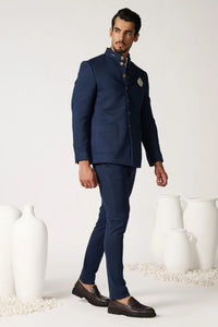 Men's Navy Blue Bandhgala Jodhpuri Suit