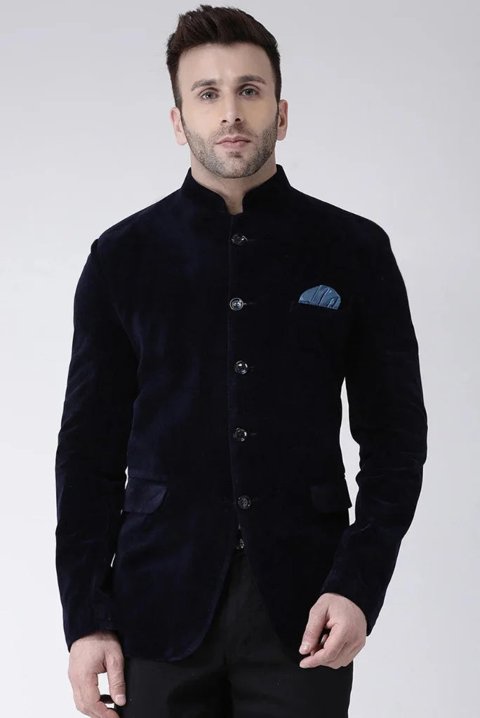 Men's Navy Blue Designer Velvet Jodhpuri Suit