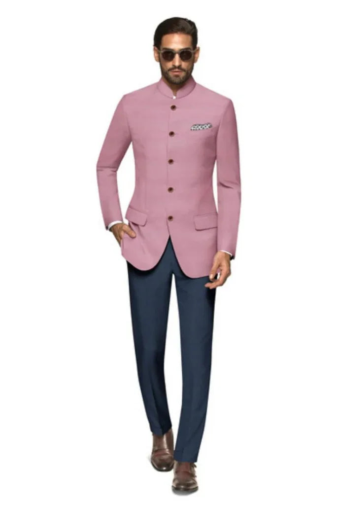 Men's Pink and Blue Jodhpuri Suit