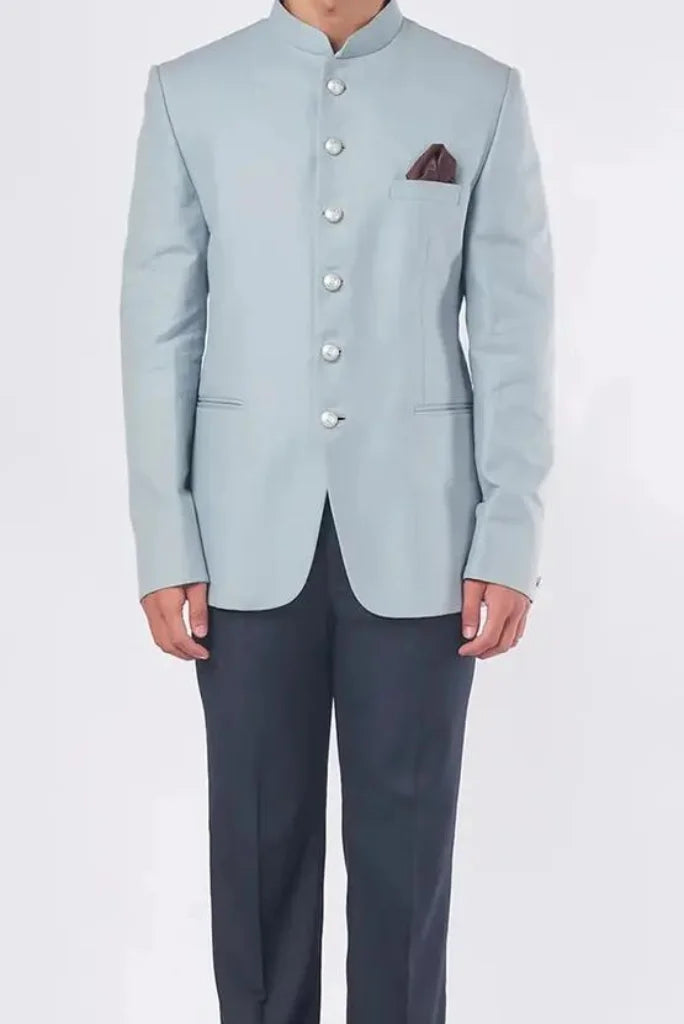 Men's Sky Blue Jodhpuri Blazer and Navy Blue Pant