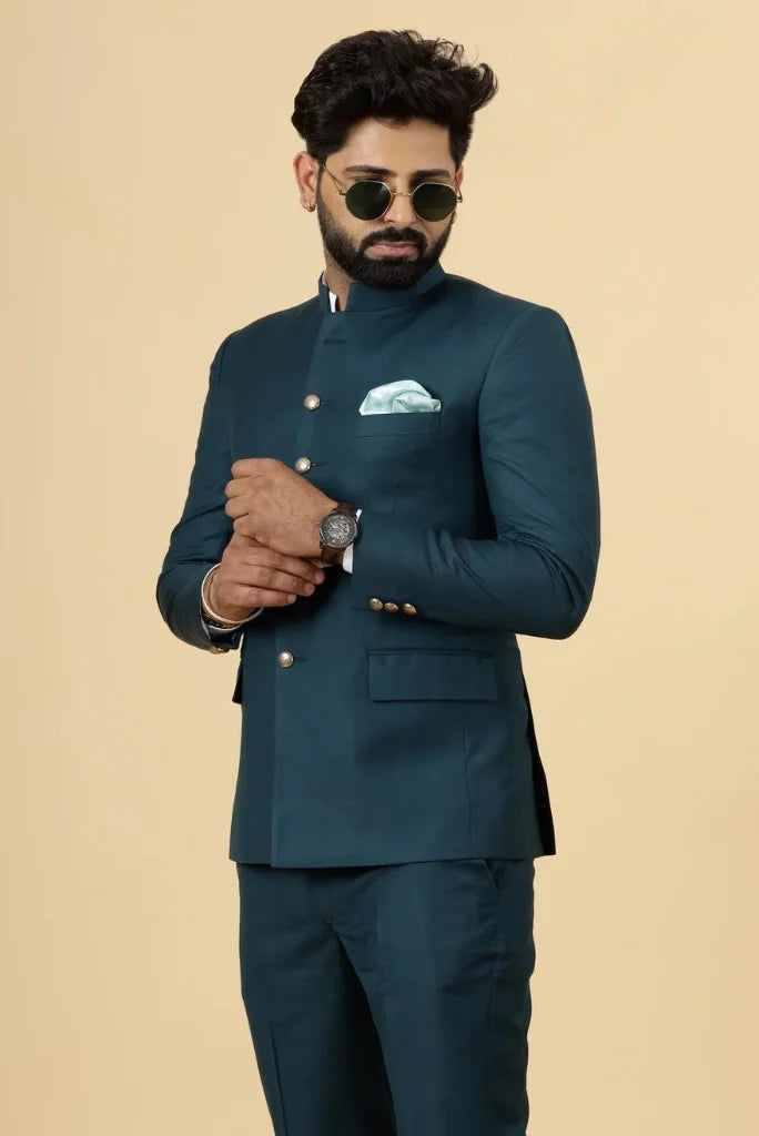 Men's Teal Blue Designer Jodhpuri Suit 