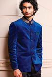 Men's Navy Blue Velvet Embroidery Jodhpuri Suit