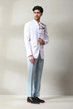 Men's White Embroidered Jodhpuri Suit