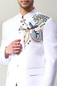 Men's White Embroidered Jodhpuri Suit