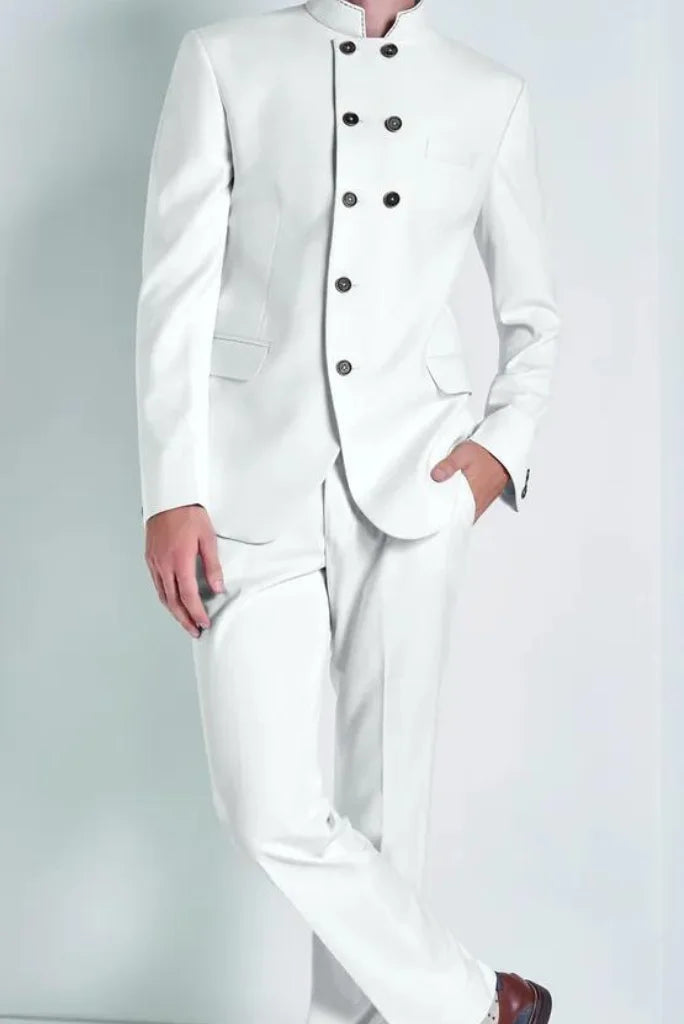 Men's White Double Breasted Jodhpuri Suit 