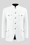 Men's White Pocket Design Jodhpuri Suit 