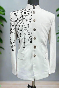 Men's White Embroidered Jodhpuri Suit