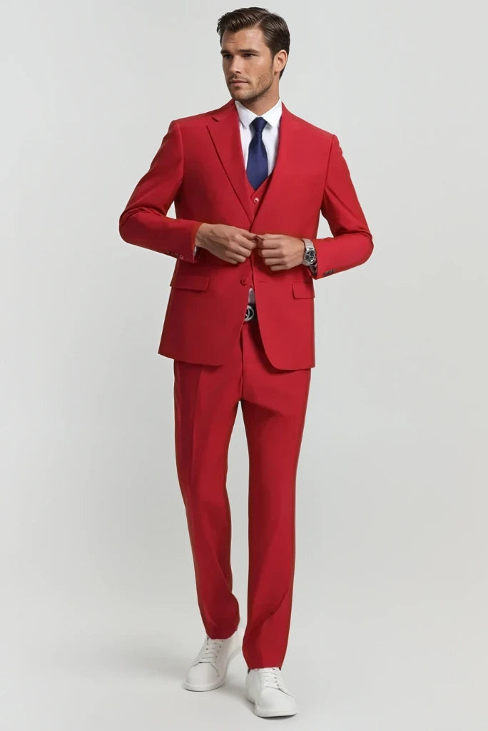 Men Red Suit Wedding Suits Red Dinner Formal Suit 3 Piece Suit Sainly