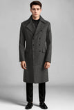 Men's Grey Trench Coat Regular Fit Notch Lapel Single Breasted Top Coat Winter Warm Tweed Business Semi Long Jacket Overcoat