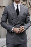 Men Two Piece Suit Grey Double Breasted Suit Wedding Suit Sainly