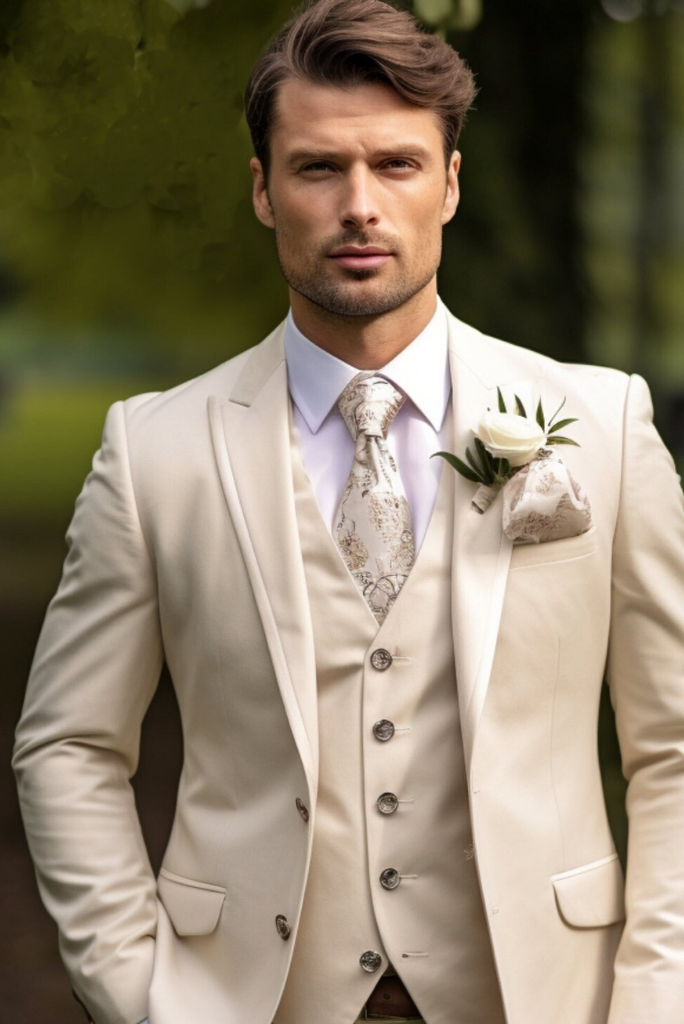 Men 3 Piece Suit Wedding Suit 3 Piece Cream Suit Elegant Sainly– SAINLY