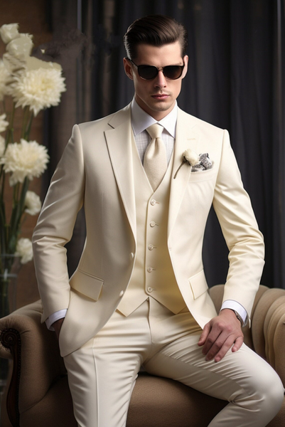 Men Cream Suit Wedding Suit Cream 3 Piece Suit Cream Bespoke Men Sainly ...