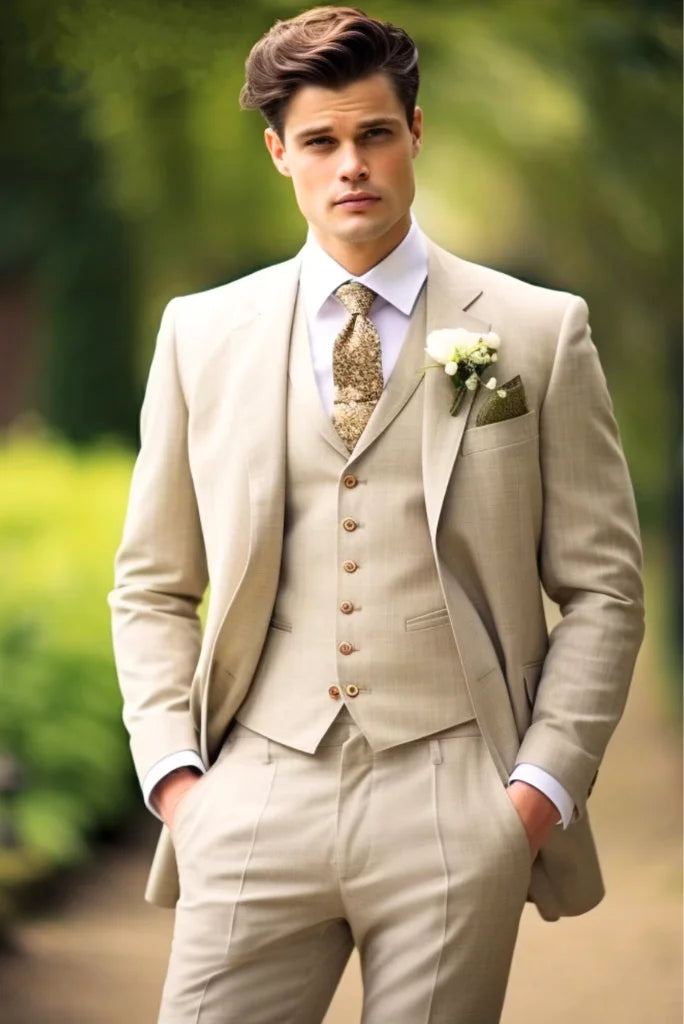 Men Cream Suit Wedding Suit 3 Piece Suit Dinner Suit Cream Sainly