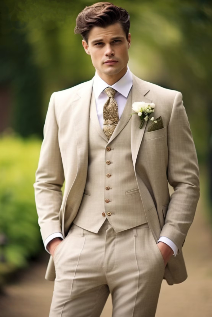 Mans Cream 3 Piece Suit Engagement Suit Formal Slim Fit Suit Wedding  Outwear Stylish Suit Bespoke Gift