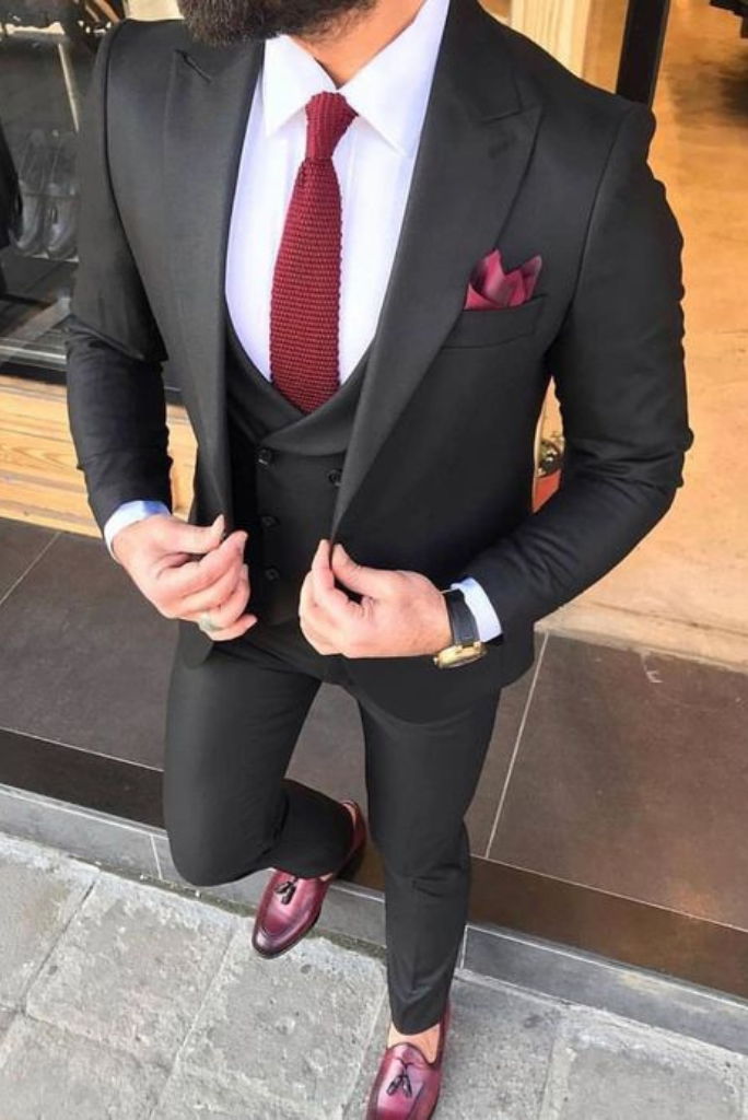 Men Red Suits, 3 Piece Suit, Wedding One Button Suits Red