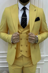 Men Yellow Suit Three Piece Suit Beach Wedding Suit Slim Fit Suit Dinner Suit Groomsmen Bespoke Tailoring