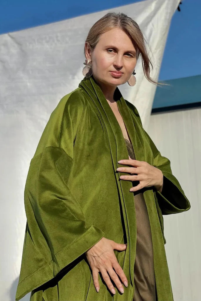 Women Green Velvet Kimono