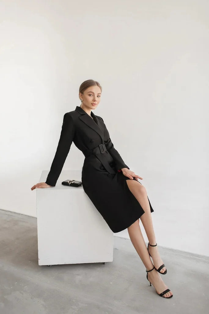 Women Black Long Coat Dress