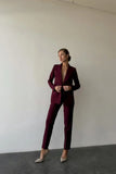 Women Burgundy Double Breasted 2 Piece Suit