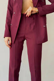 Women Burgundy Double Breasted 2 Piece Suit