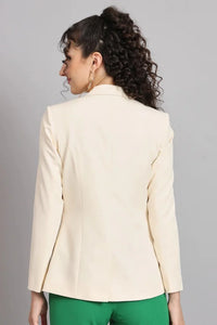 Women Cream Single Breasted Blazer