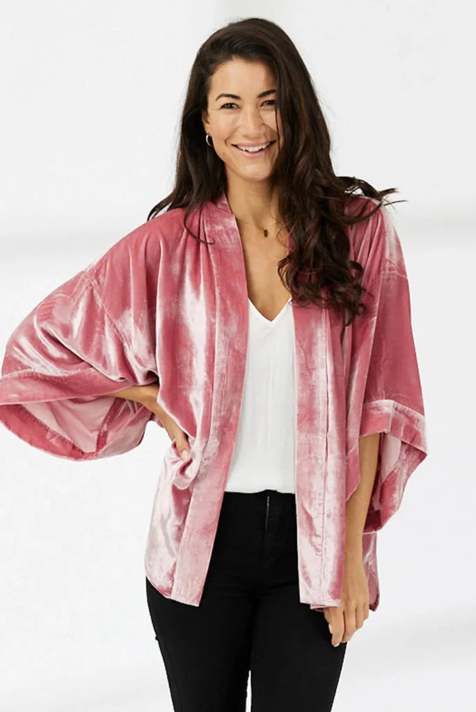 Women Deep Pink Velvet Kimono