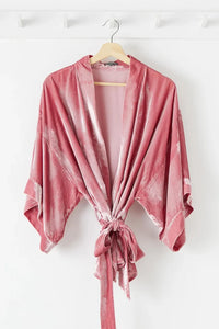 Women Deep Pink Velvet Kimono