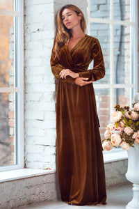 Women Golden Brown Velvet Robe