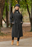 Women Grey Belted Long Coat