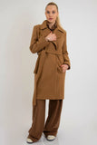 Women Camel Brown Belted Long Coat