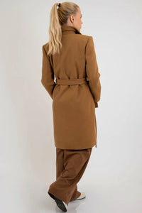 Women Camel Brown Belted Long Coat