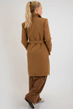 Women Camel Brown Belted Long Coat