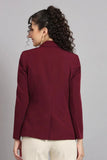 Women Maroon Single Breasted Blazer