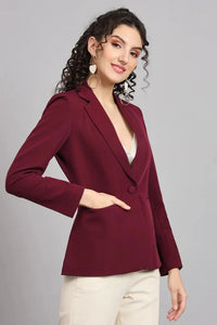 Women Maroon Single Breasted Blazer