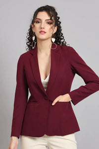 Women Maroon Single Breasted Blazer