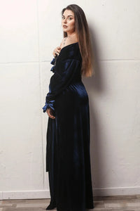 Women Navy Blue Velvet Robe