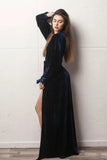 Women Navy Blue Velvet Robe