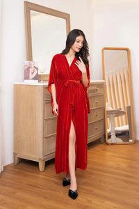 Women Red Velvet Kimono