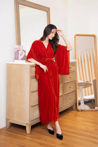 Women Red Velvet Kimono