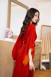 Women Red Velvet Kimono