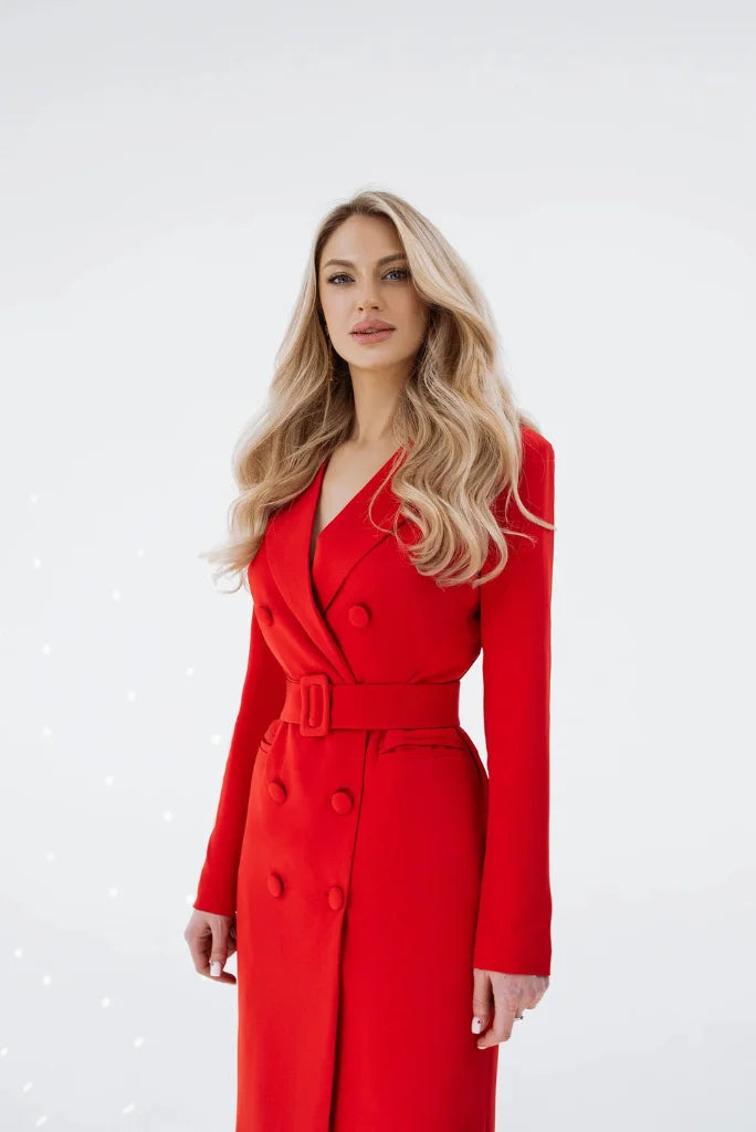 Women Red Long Coat Dress