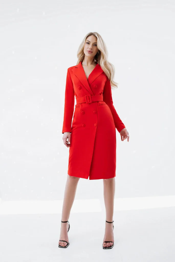 Women Red Long Coat Dress