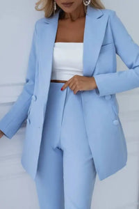 Women Steel Blue Double Breasted 2 Piece Suit