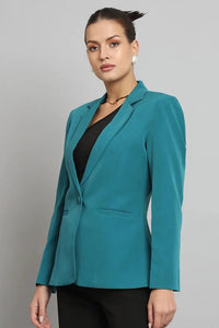 Women Teal Blue Single Breasted Blazer