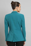 Women Teal Blue Single Breasted Blazer